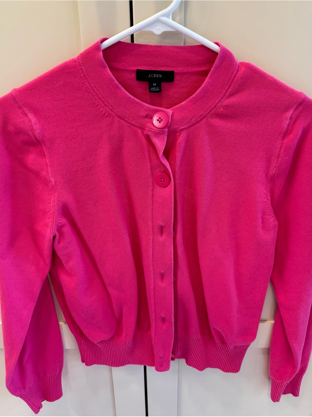 J. Crew Women’s Bright Pink Button-Up Crewneck Cardigan